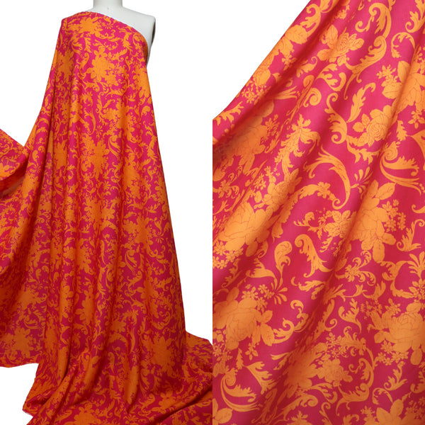 EXCLUSIVE 90% Linen 10% Silk – 'Floral Hero' | Magenta & Persimmon Orange